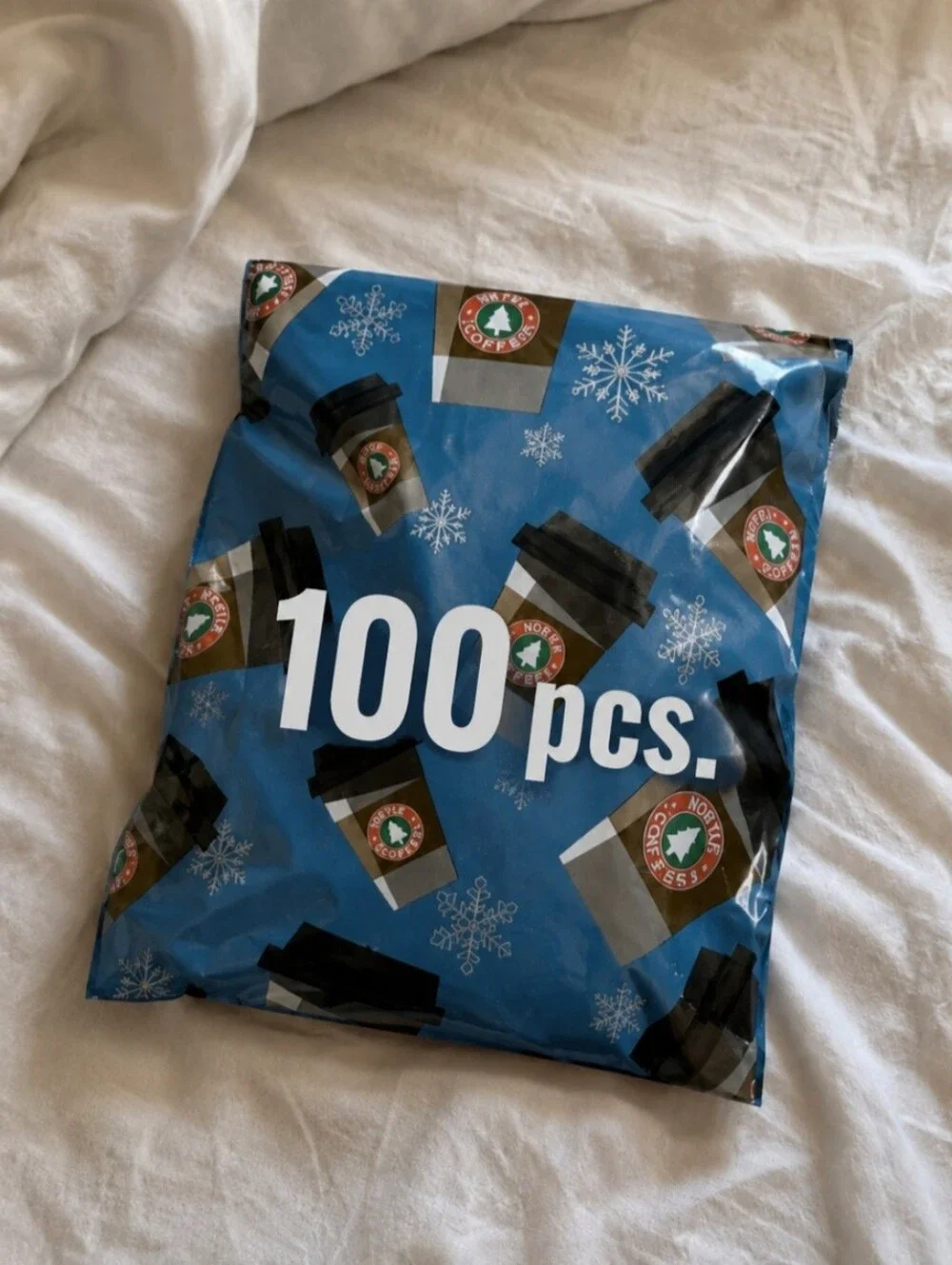 100 Poly Mailers 10x13 Winter Coffee Cup Shipping Bags Boutique Christmas NEW